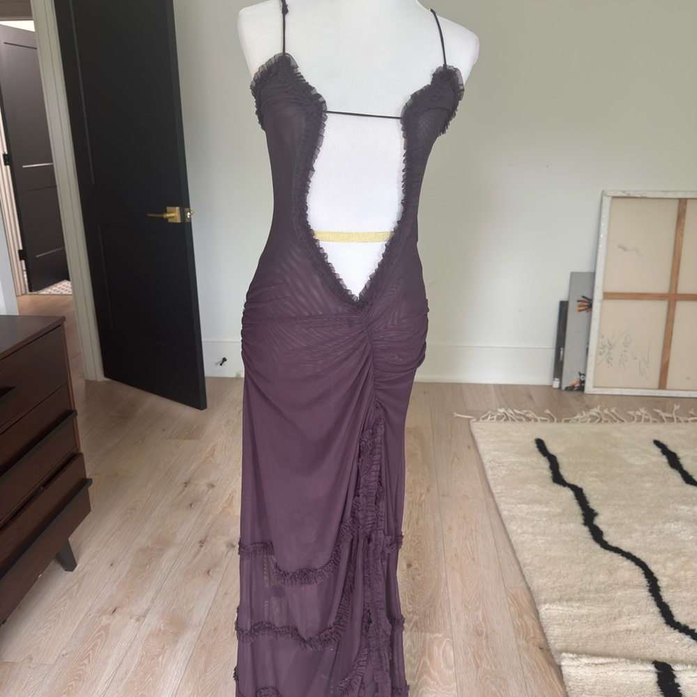 Jaded London Plum Backless Spaghetti Strap Cutout Dress